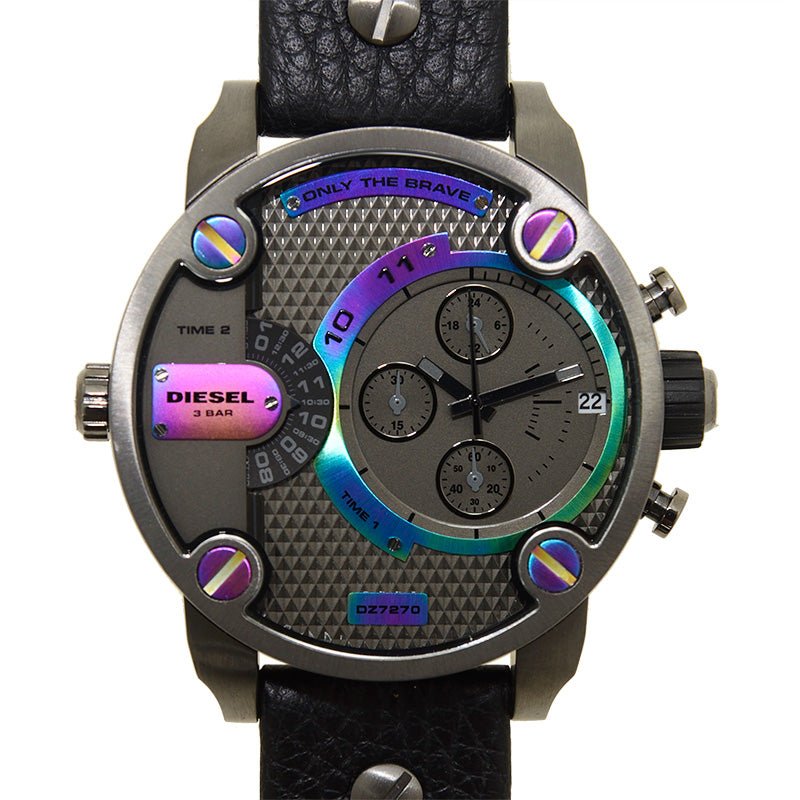 Diesel Badass Chronograph Anthracite Dial Black Leather Strap Watch For Men - DZ7270 Buy Now By Diesel