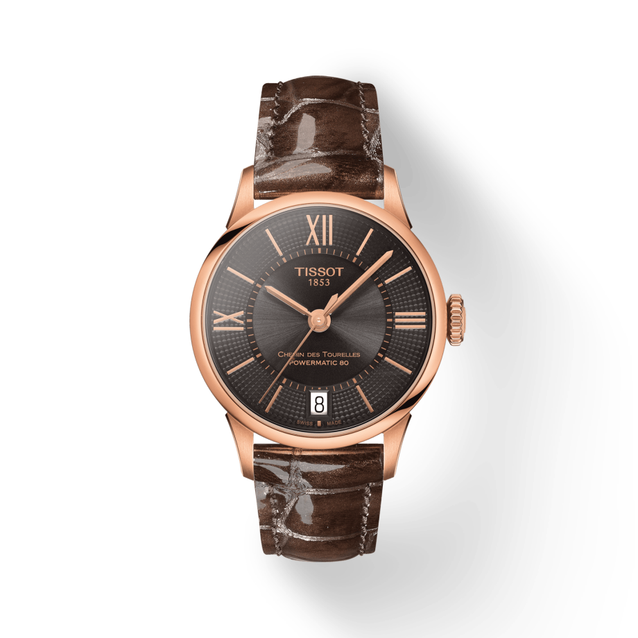 Tissot Chemin Des Tourelles Powermatic 80 Lady Brown Dial Brown Leather Strap Watch For Women - T099.207.36.448.00 Buy Now By Tissot