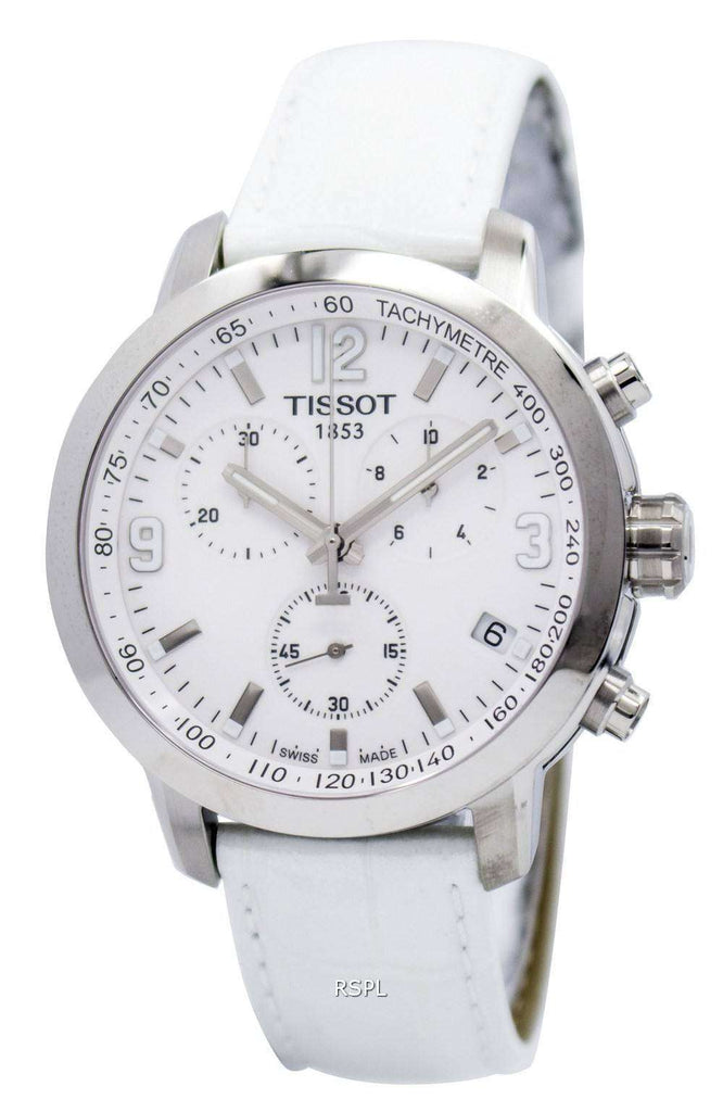 Tissot PRC 200 Chronograph White Dial White Leather Strap Watch For Men - T055.417.16.017.00 Buy Now By Tissot