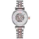 Emporio Armani Gianni T Bar Silver Skeleton Dial Two Tone Strap Watch For Women - AR1992 Buy Now By Emporio Armani