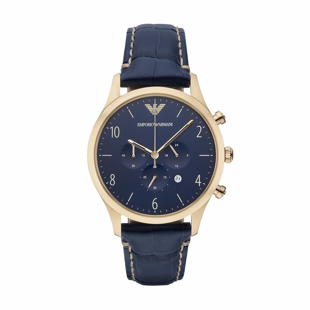 Emporio Armani Chronograph Midnight Blue Dial Blue Leather Strap Watch For Men - AR1862 Buy Now By Emporio Armani