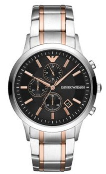 Emporio Armani Renato Chronograph Black Dial Two Tone Steel Strap Watch For Men - AR11165 Buy Now By Emporio Armani