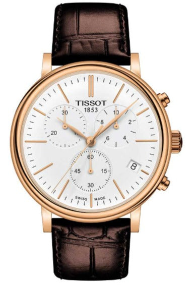 Tissot Carson Premium Chronograph White Dial Brown Leather Strap Watch For Men - T122.417.36.011.00 Buy Now By Tissot