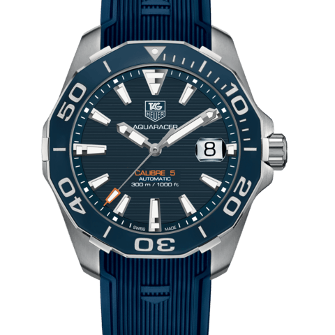 Tag Heuer Aquaracer Calibre 5 Blue Dial Blue Silicone Strap Watch for Men - WAY211C.FT6155 Buy Now By Tag Heuer