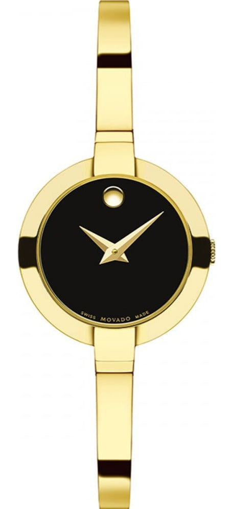 Movado Bela Black Dial Gold Steel Strap Watch For Women - 0606999 Buy Now By Movado