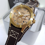 Fossil Nate Chronograph Gold Dial Brown Leather Strap Watch for Men - JR1495 Buy Now By Fossil
