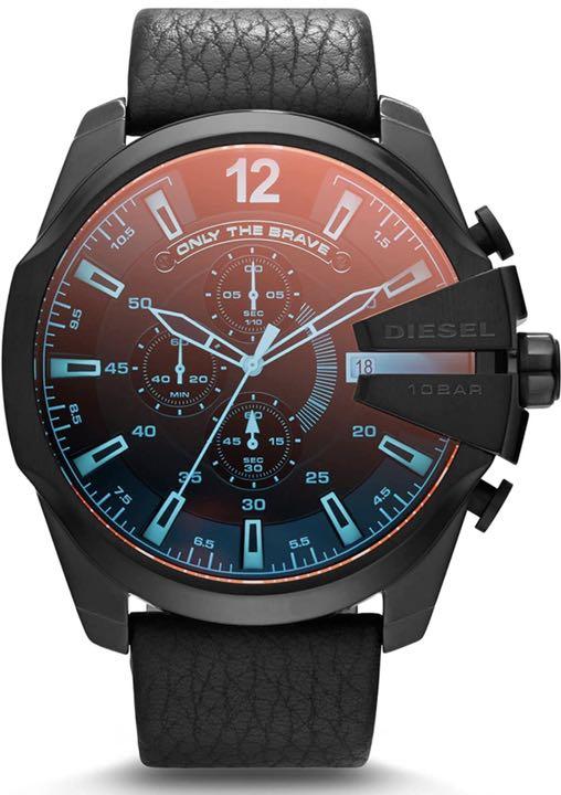 Diesel Mega Chief Chronograph Black Dial Black Leather Strap Watch For Men - DZ4323 Buy Now By Diesel