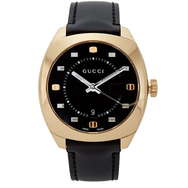 Gucci GG2570 Black Dial Black Leather Strap Watch For Men - YA142310 Buy Now By Gucci