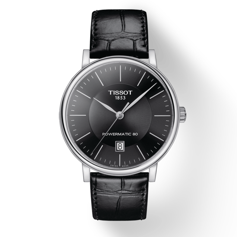 Tissot Carson Premium Powermatic 80 Black Dial Black Leather Strap Watch For Men - T122.407.16.051.00 Buy Now By Tissot