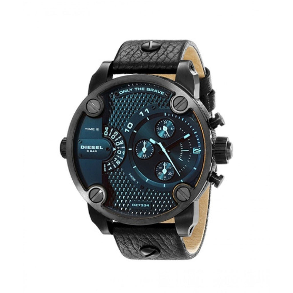 Diesel Little Daddy Black Dial Black Leather Strap Watch For Men - DZ7334 Buy Now By Diesel