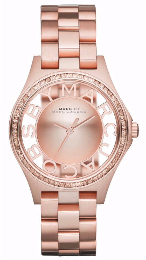 Marc Jacobs Henry Transparent Rose Gold Dial Rose Gold Steel Strap Watch for Women - MBM3339 Buy Now By Marc Jacobs