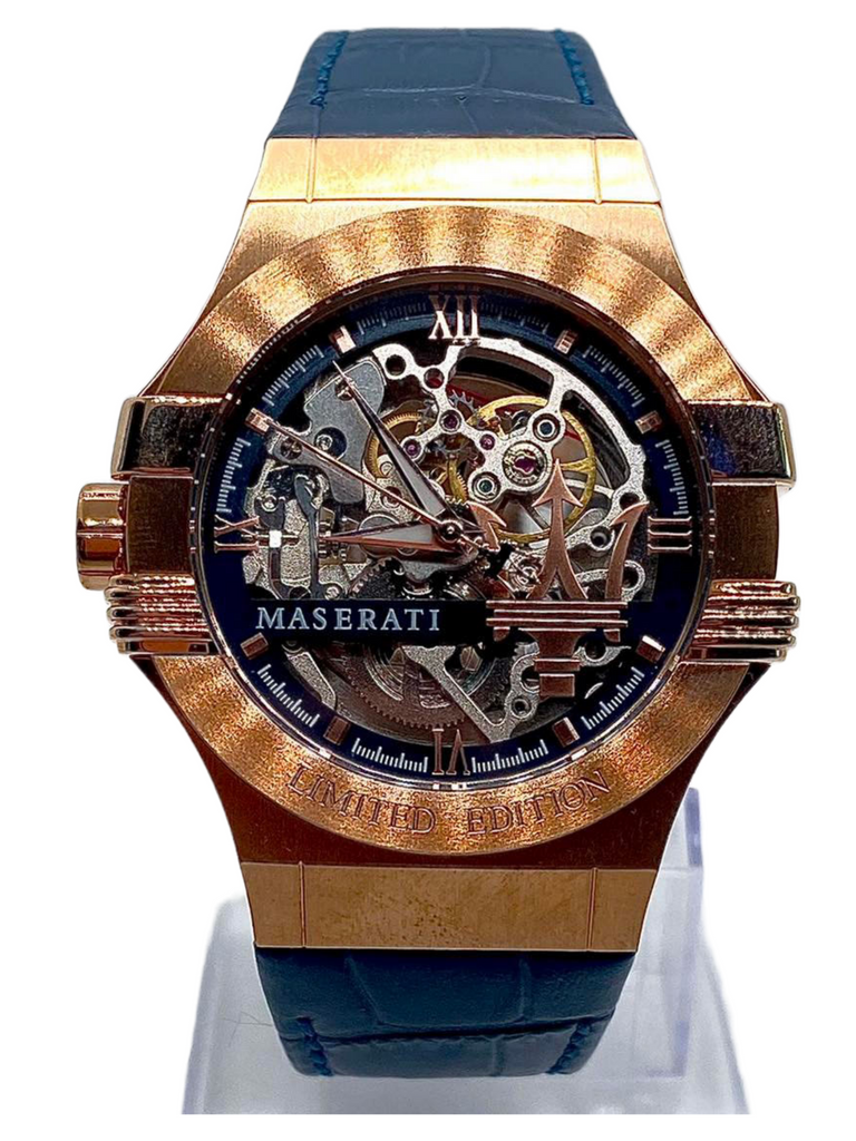 Maserati Automatic Skeleton Dial Rose Gold Blue Leather Strap Watch For Men - R8821108022 Buy Now By Maserati