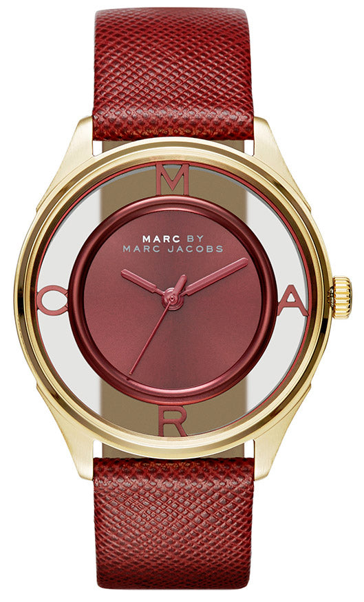 Marc Jacobs Tether Transparent Red Dial Red Leather Strap Watch for Women - MBM1377 Buy Now By Marc Jacobs