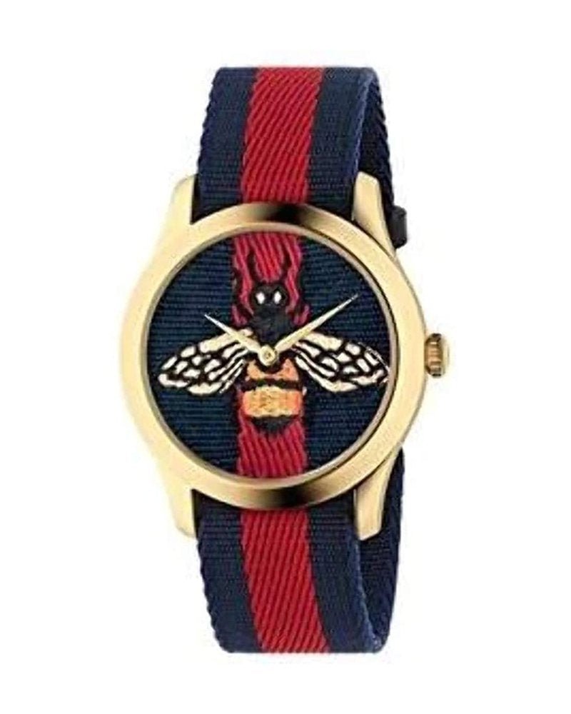 Gucci G Timeless Bee Red & Blue Dial Red Two Tone Nylon Strap Watch For Men - YA1264061 Buy Now By Gucci
