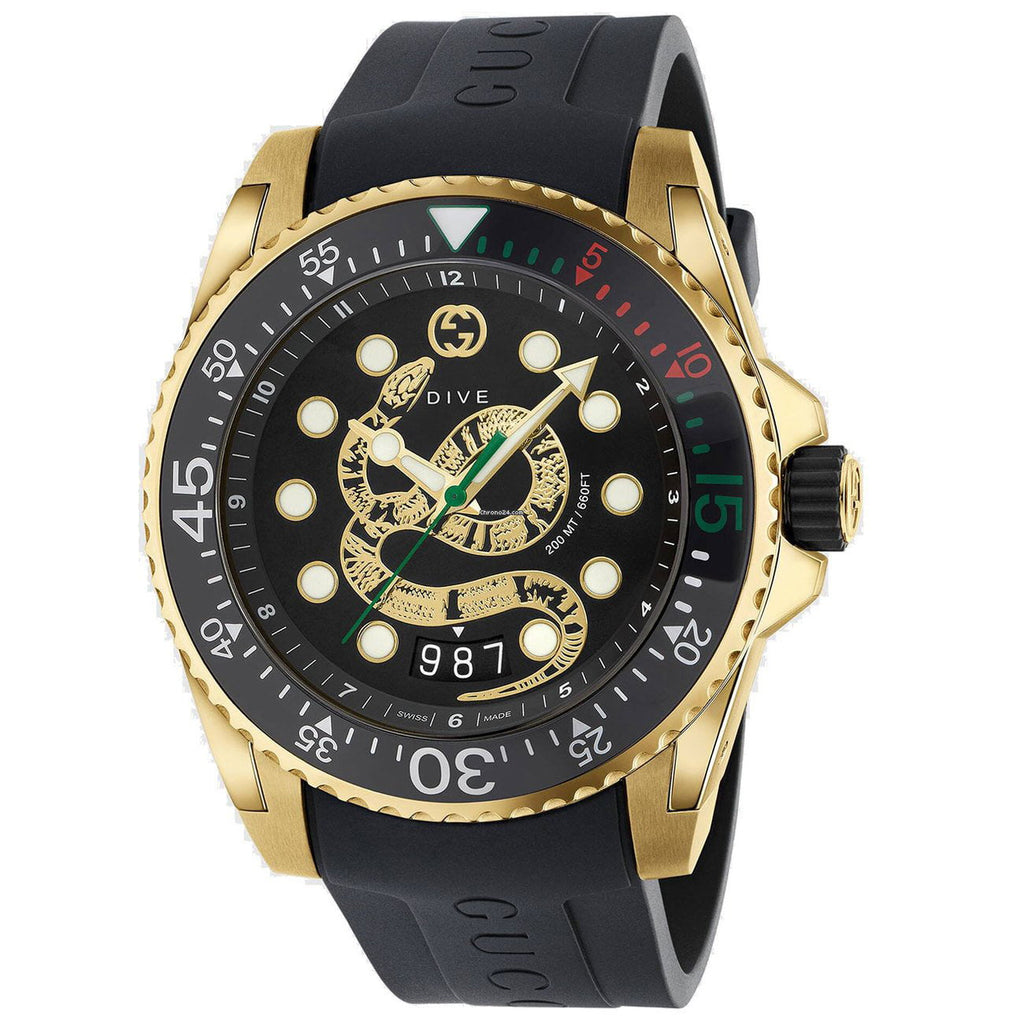 Gucci Dive Quartz Black Dial Black Rubber Strap Watch For Men - YA136219 Buy Now By Gucci
