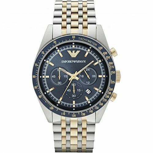 Emporio Armani Tazio Chronograph Blue Dial Two Tone Stainless Steel Watch For Men - AR6088 Buy Now By Emporio Armani