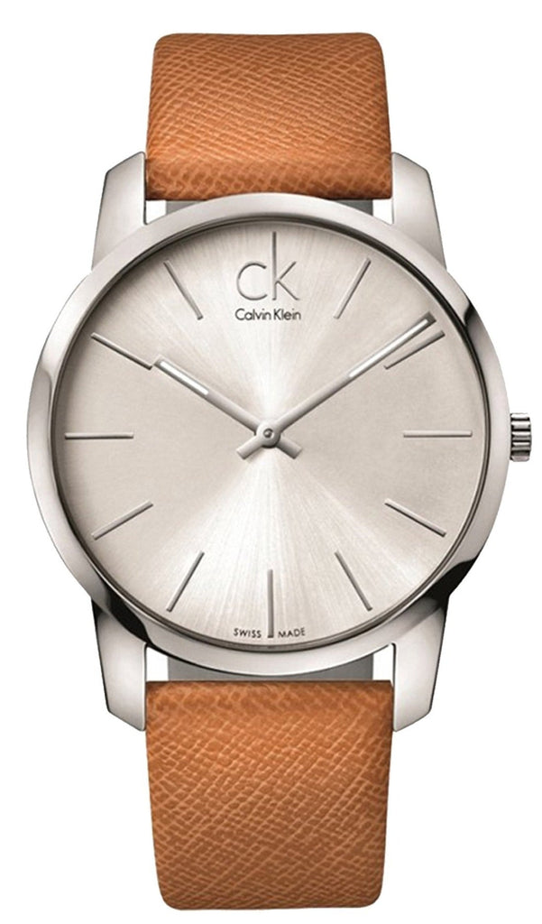 Calvin Klein City Quartz White Dial Light Brown Leather Strap Watch For Men - K2G21138 Buy Now By Calvin Klein
