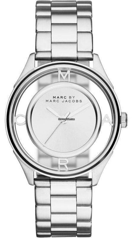 Marc Jacobs Tether Transparent Silver Dial Silver Steel Strap Watch for Women - MBM3412 Buy Now By Marc Jacobs