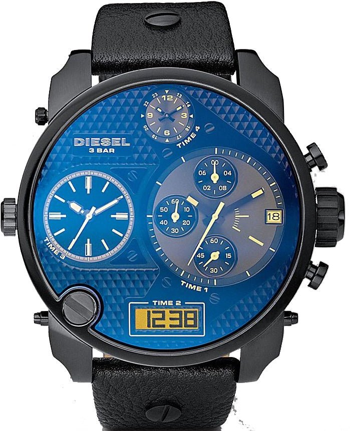 Diesel Big Daddy Blue Dial Black Leather Strap Watch For Men - DZ7127 Buy Now By Diesel