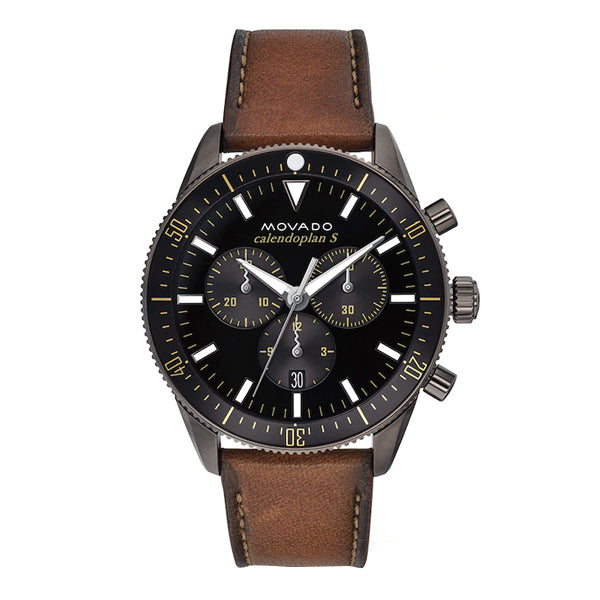 Movado Heritage Series 29mm Calendoplan Chronograph Black Dial Brown Leather Strap Watch For Men - 3650060 Buy Now By Movado