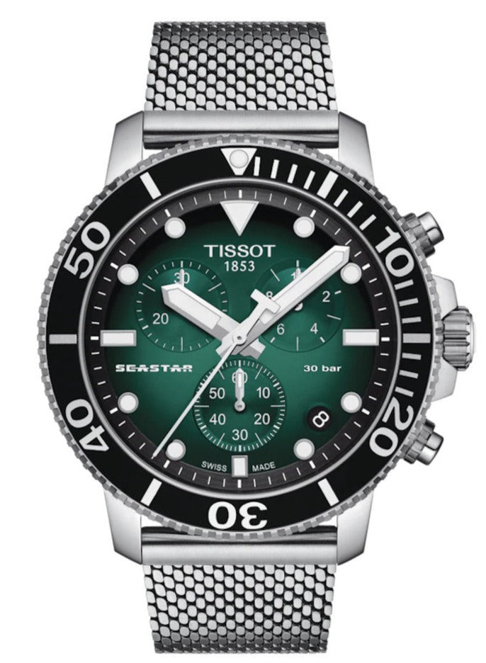 Tissot Seastar 1000 Chronograph Green Dial Silver Mesh Bracelet Watch For Men - T120.417.11.091.00 Buy Now By Tissot
