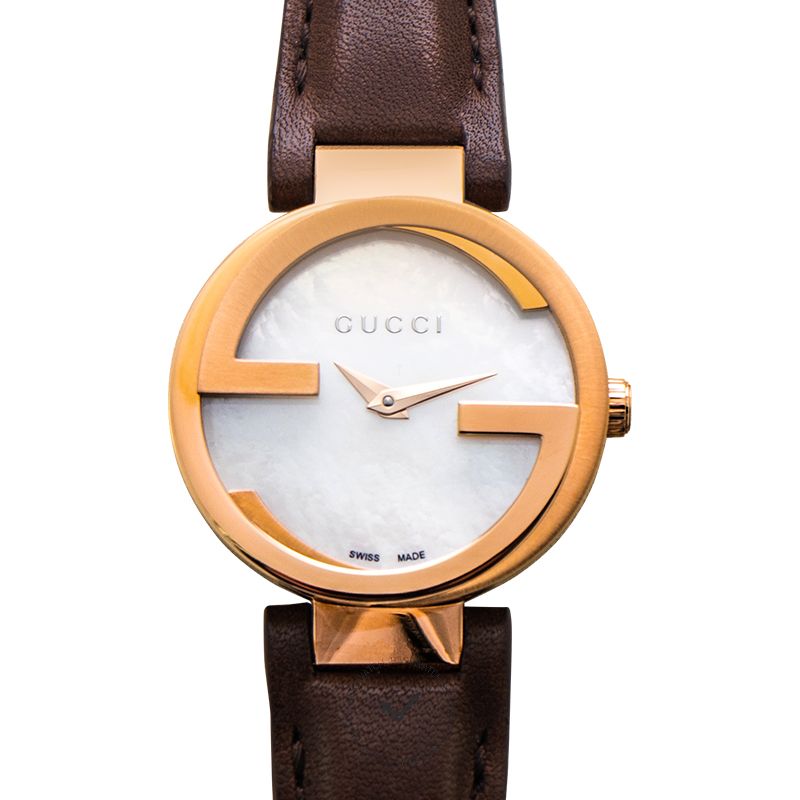 Gucci G Interlocking Mother of Pearl Dial Brown Leather Strap Watch For Women - YA133516 Buy Now By Gucci