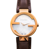 Gucci G Interlocking Mother of Pearl Dial Brown Leather Strap Watch For Women - YA133516 Buy Now By Gucci