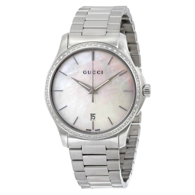 Gucci G Timeless Mother of Pearl White Dial Silver Steel Strap Watch For Women - YA126444 Buy Now By Gucci
