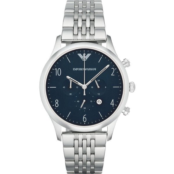 Emporio Armani Chronograph Blue Dial Silver Steel Strap Watch For Men - AR1942 Buy Now By Emporio Armani