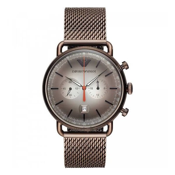 Emporio Armani Aviator Chronograph Grey Dial Brown Mesh Bracelet Watch For Men - AR11169 Buy Now By Emporio Armani