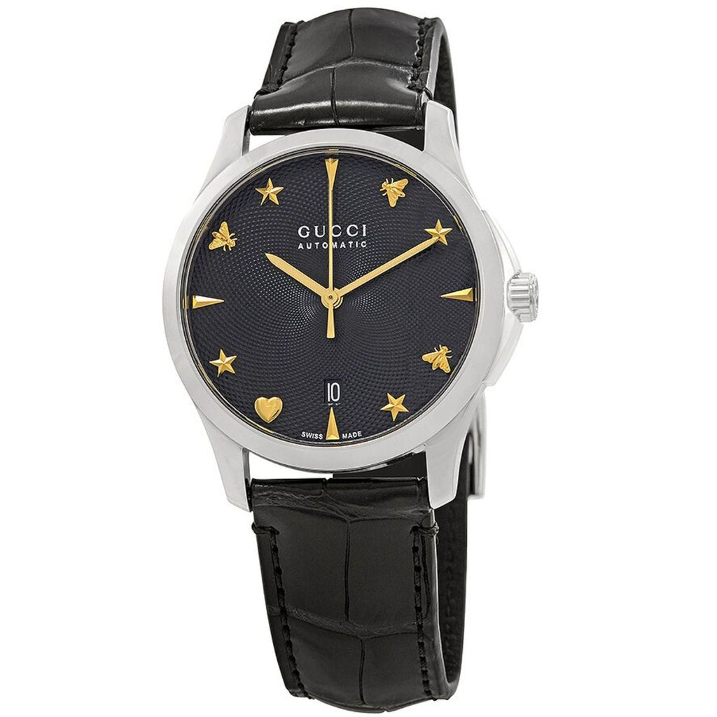 Gucci G Timeless Automatic Black Dial Black Leather Strap Watch For Women - YA126469 Buy Now By Gucci