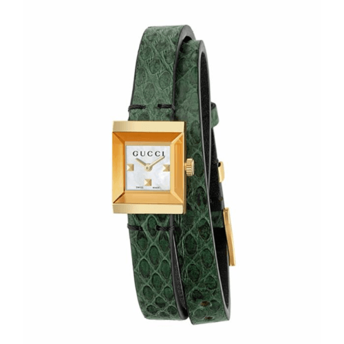 Gucci G Frame Double Mother of Pearl Dial Green Leather Strap Watch For Women - YA128525 Buy Now By Gucci