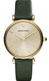 Emporio Armani Retro Champagne Beige Dial Green Leather Strap Watch For Women - AR1726 Buy Now By Emporio Armani
