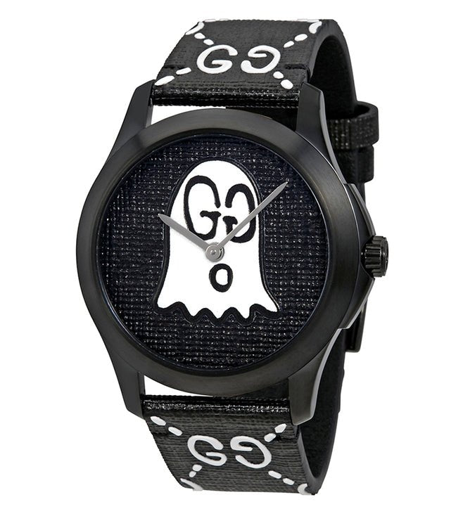 Gucci G Timeless Ghost Black Dial Black Leather Strap Watch For Men - YA1264018 Buy Now By Gucci