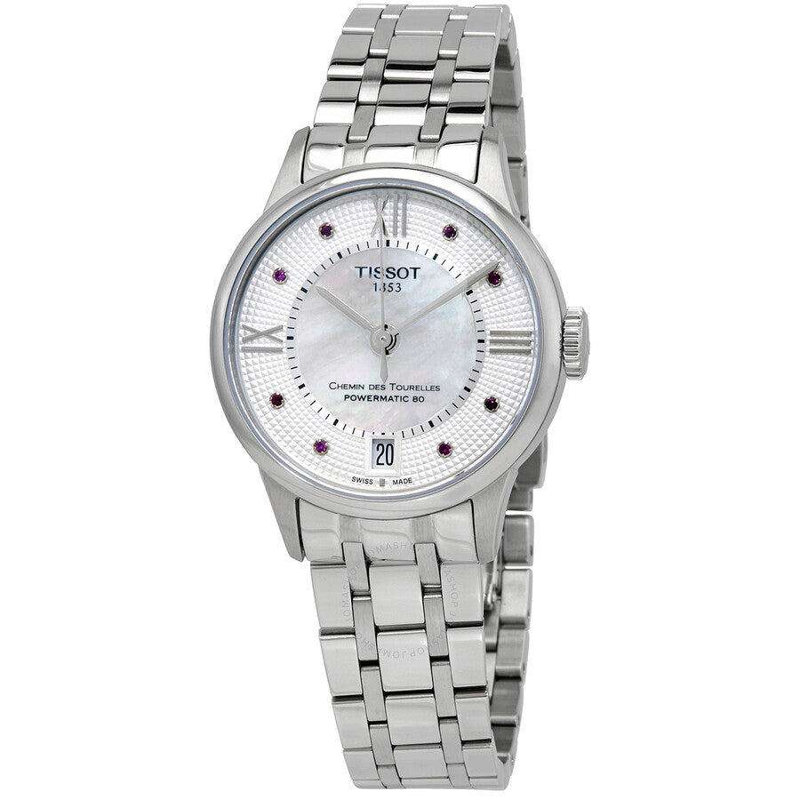 Tissot Chemin Des Tourelles Powermatic 80 Rubies Mother of Pearl Dial Silver Steel Strap Watch For Women - T099.207.11.113.00 Buy Now By Tissot