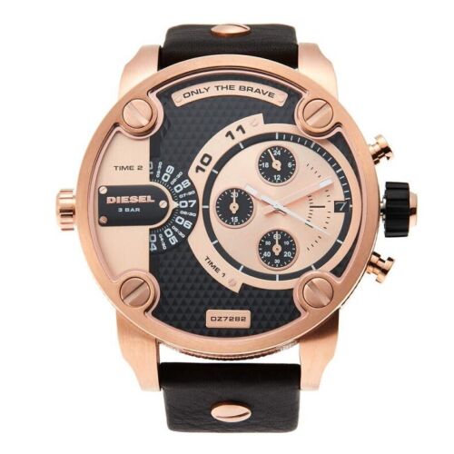 Diesel Little Daddy Black & Gold Dial Black Leather StrapWatch For Men - DZ7282 Buy Now By Diesel
