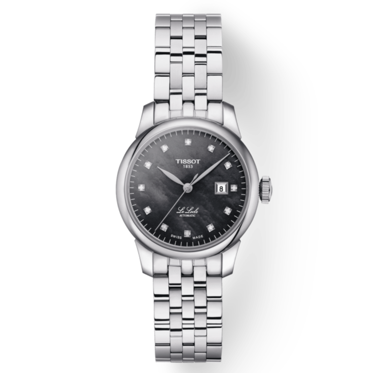 Tissot Le Locle Automatic Diamonds Mother of Pearl Black Dial Silver Steel Strap Watch For Women - T006.207.11.126.00 Buy Now By Tissot
