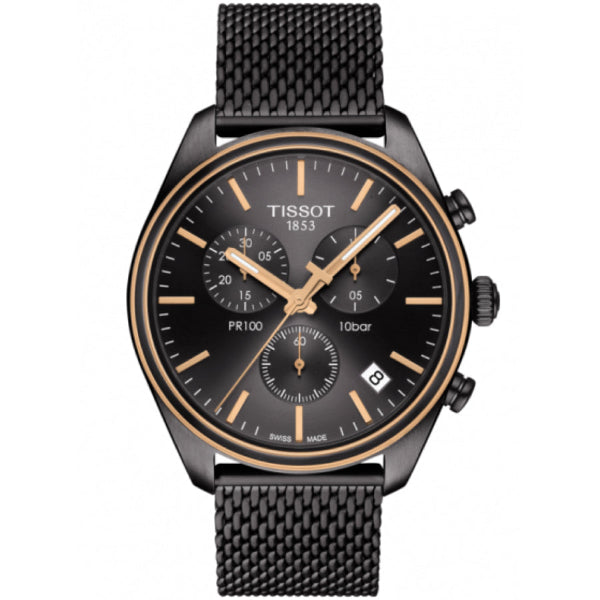Tissot T Classic PR 100 Chronograph Anthracite Black Dial Black Mesh Bracelet Watch For Men - T101.417.23.061.00 Buy Now By Tissot