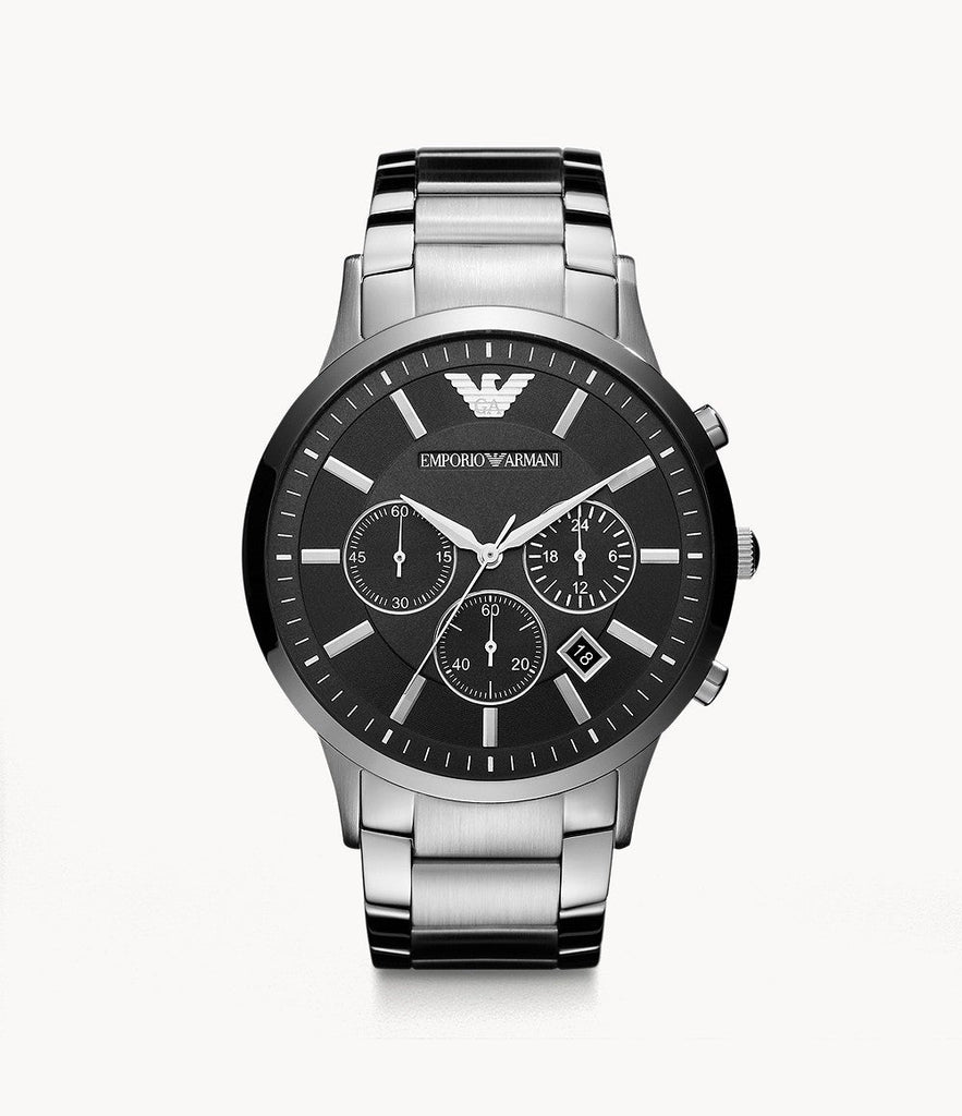 Emporio Armani Sportivo Chronograph Black Dial Silver Steel Strap Watch For Men - AR2460 Buy Now By Emporio Armani
