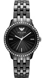 Emporio Armani Crystal Ceramica Black Dial Black Steel Strap Watch For Women - AR1478