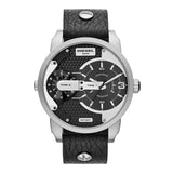 Diesel Mini Daddy Black Silver Dial Black Leather Strap Watch For Men - DZ7307 Buy Now By Diesel