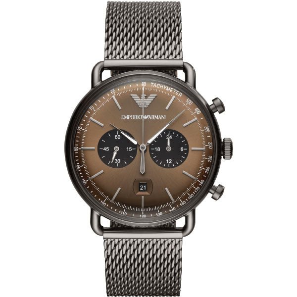 Emporio Armani Aviator Brown Dial Grey Mesh Bracelet Watch For Men - AR11141 Buy Now By Emporio Armani