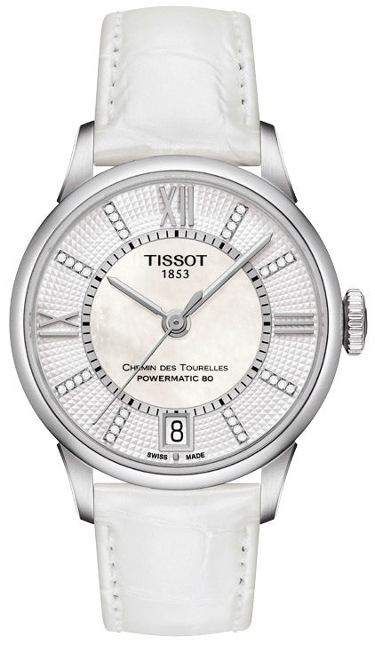 Tissot Chemin Des Tourelles Powermatic 80 Lady White Dial White Leather Strap Watch For Women - T099.207.16.116.00 Buy Now By Tissot