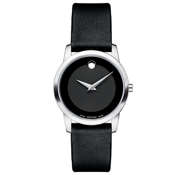 Movado Museum Classic Black Dial Black Leather Strap Watch For Women - 0606503 Buy Now By Movado