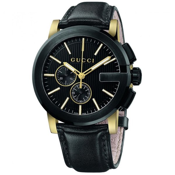 Gucci G Chrono Black Dial Black Leather Strap Watch For Men - YA101203 Buy Now By Gucci