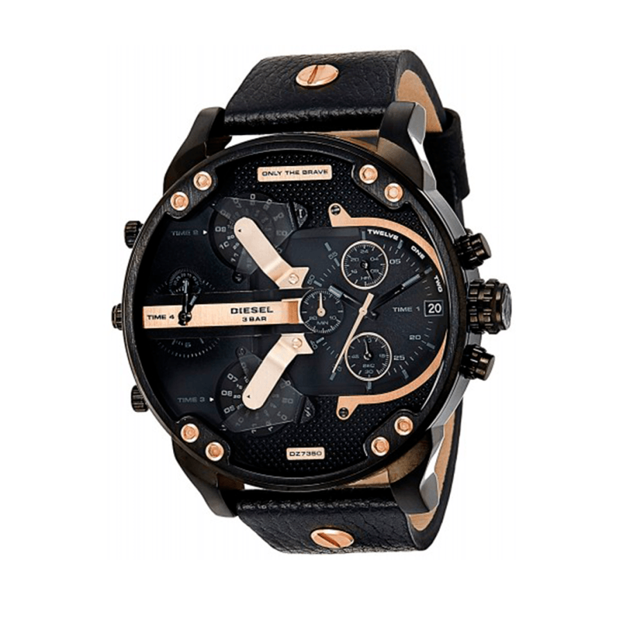 Diesel Mr Daddy 2.0 Chronograph Black Dial Black Leather Strap Watch For Men - DZ7350 Buy Now By Diesel