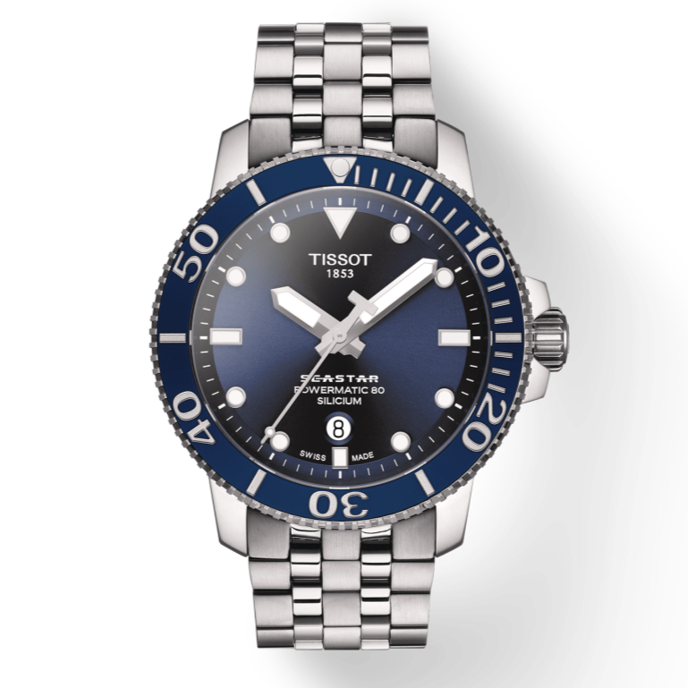 Tissot T Sport Seastar 1000 Powermatic Silicium Blue Dial Silver Steel Strap Watch For Men - T120.407.11.041.01 Buy Now By Tissot