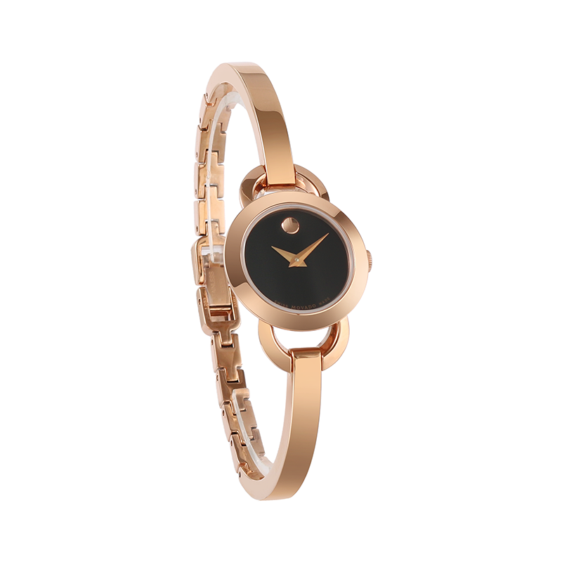Movado Rondiro 22mm Black Dial Rose Gold Steel Strap Watch For Women - 0607065 Buy Now By Movado