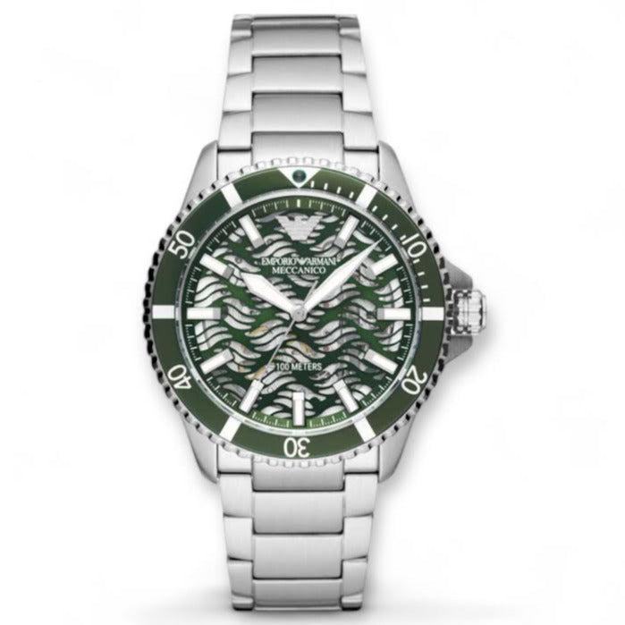 Emporio Armani Diver Automatic Green Dial Silver Steel Strap Watch For Men - AR60061 Buy Now By Emporio Armani