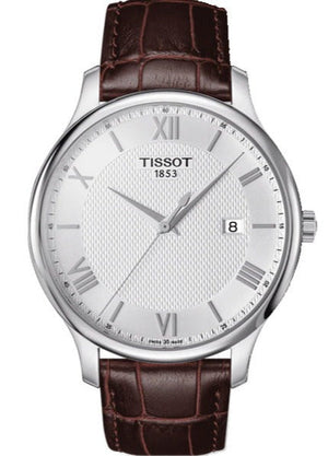 Tissot T Classic Tradition Silver Dial Brown Leather Strap Watch For Men - T063.610.16.038.00 Buy Now By Tissot